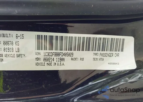 2015 Dodge Dart Sxt из США, поврежденный, VIN 1C3CDFBB8FD405029